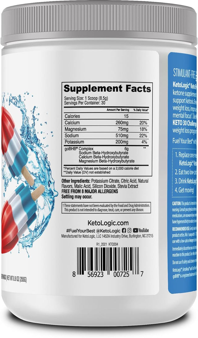 Ketologic Keto BHB (Patriot Pop Flavor) 30 Servings - Exogenous Ketone Supplement with Gobhb, Beta-Hydroxybutyrate Salts