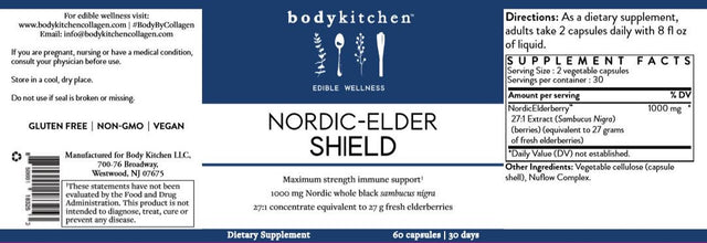 Body Kitchen Nordic-Elder Shield 1,000 Mg Elderberry Supplement, Immune Support, 30 Day Supply, 60 Count Capsules