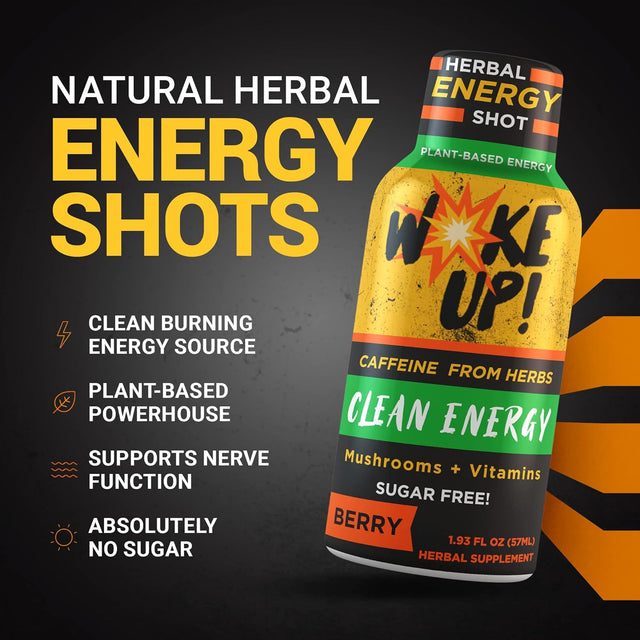 Woke Up! Clean Energy Shot - Sugar Free Energy Drink with Vitamin B12 and Yerba Mate Extract Boost Your Energy - Natural Energy Drink - Zero Sugar Healthy Caffeine Energy Drink 12 Pack