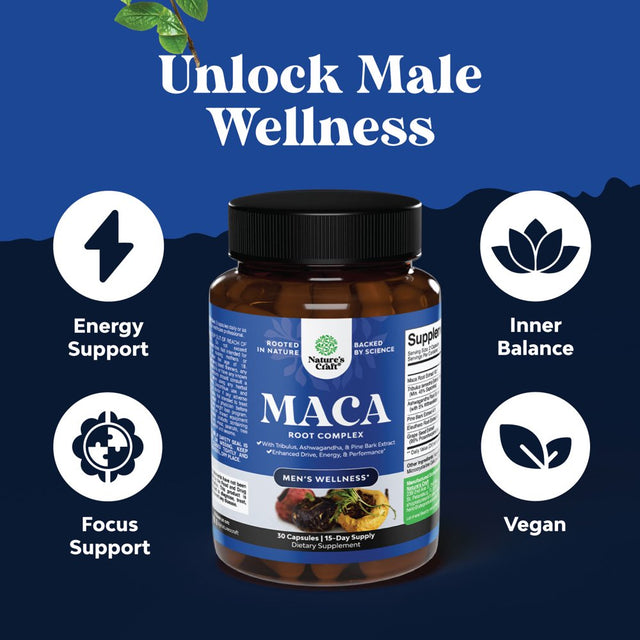 Black Maca Root Capsules for Men - Herbal Testosterone Supplement for Men with Siberian Ginseng Ashwagandha and Black Maca Root for Men - Invigorating Drive Mood Strength & Energy Booster for Men