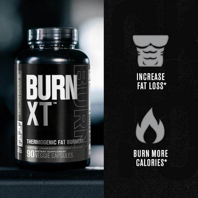 Jacked Factory Burn XT Thermogenic Fat Burner - Weight Loss Supplement, Appetite Suppressant, Nootropic Energy Booster | Teacrine, Acetyl L-Carnitine, Green Tea Extract, Capsimax - 90 Veg Diet Pills