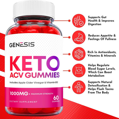 (5 Pack) Genesis Keto ACV Gummies - Supplement for Weight Loss - Energy & Focus Boosting Dietary Supplements for Weight Management & Metabolism - Fat Burn - 300 Gummies