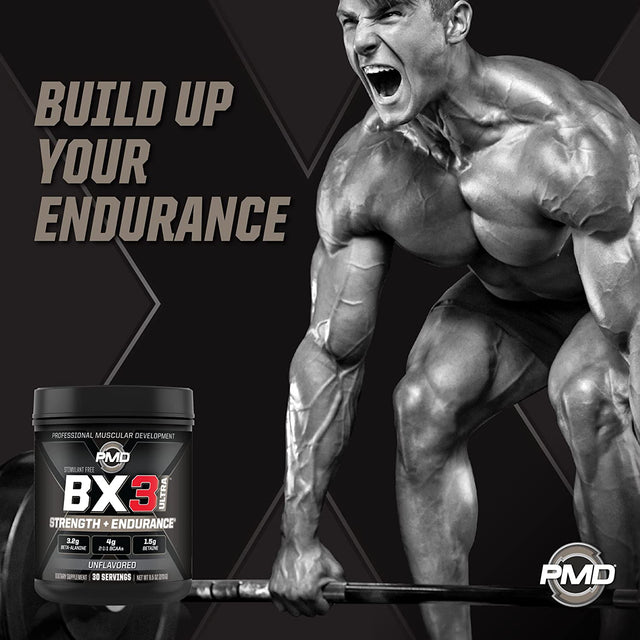 PMD Sports BX3 Ultra Muscle-Building Powder – Beta-Alanine, Bcaas, Betaine Anhydrous – Boost Endurance and Stamina, Increase Strength, Pumps, Build Lean Mass, Enhance Recovery– Unflavored–30 Servings