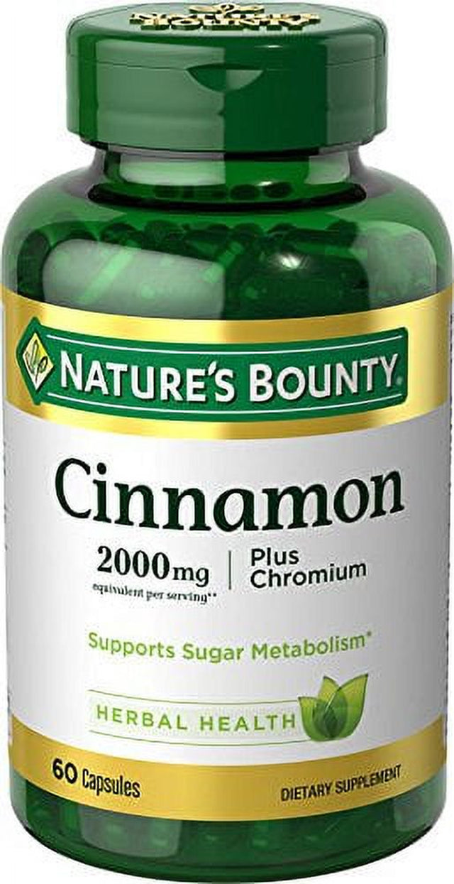 Cinnamon by Nature'S Bounty, Herbal Supplement, Supports Sugar Metabolism, 2000Mg Cinnamon plus Chromium, 60 Capsules