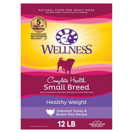 Wellness Complete Health Natural Dry Small Breed Healthy Weight Dog Food, Turkey & Rice, 12-Pound Bag