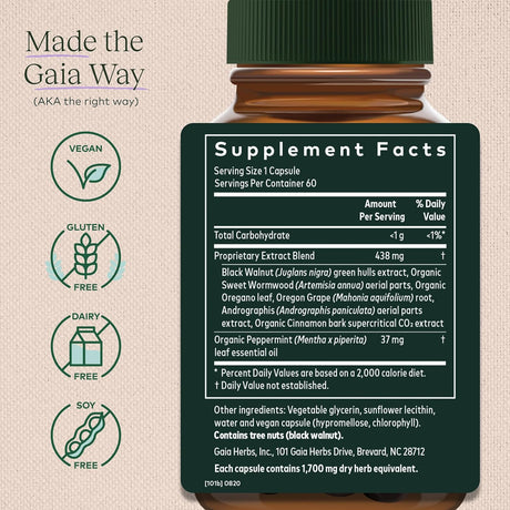 Gaia Herbs Microbiome Cleanse - with Black Walnut, Sweet Wormwood, Oregano & Peppermint - Helps Balance the GI Tract While Supporting Digestive Health - 60 Vegan Liquid Phyto-Capsules (30-Day Supply)