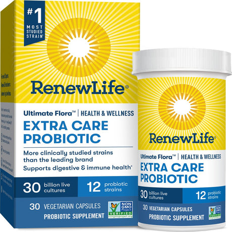 Renew Life Ultimate Flora Adult Extra Care Health & Wellness Probiotic 30 Billion CFU, 30 Capsules