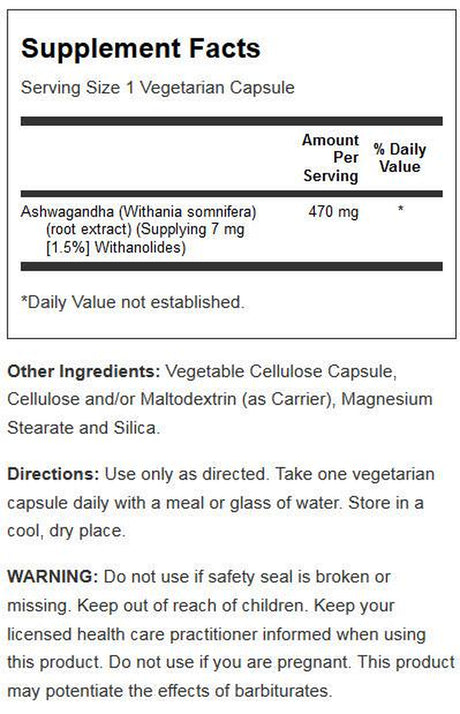 Solaray Ashwagandha 470 Mg 60 Veg Caps