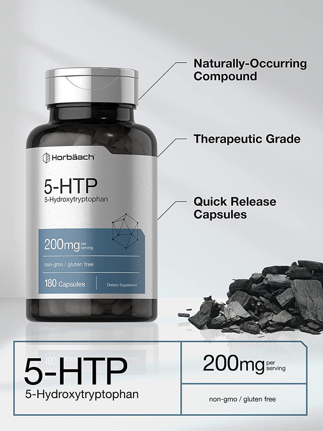 5HTP 200Mg Capsules | 180 Capsules | Griffonia Simplicifolia | 5HTP Extra Strength Supplement | Non-Gmo, Gluten Free | 5 Hydroxytryptophan | by Horbaach