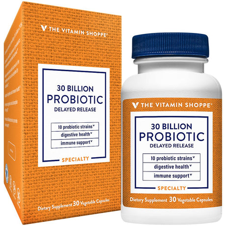 Probiotic Delayed Release 30 Billion - with 10 Probiotic Strains to Support Digestive, Immune & Vaginal Health or Yeast Imbalance - Shelf Stable (30 Veggie Caps) by the Vitamin Shoppe