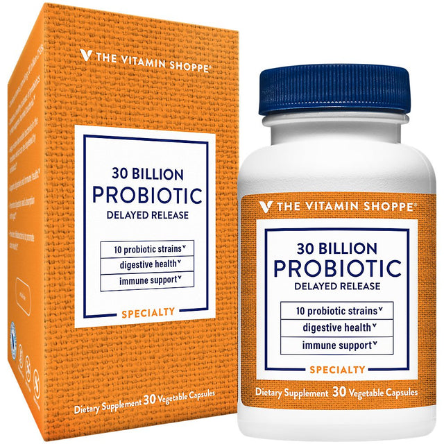 Probiotic Delayed Release 30 Billion - with 10 Probiotic Strains to Support Digestive, Immune & Vaginal Health or Yeast Imbalance - Shelf Stable (30 Veggie Caps) by the Vitamin Shoppe