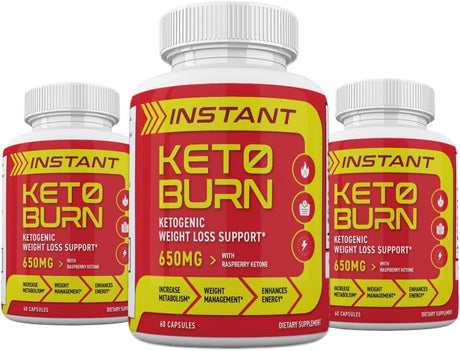 (Pack of 3) Official Instant Keto Burn Ketogenic Weight Management Support, Instant Keto Pills for Men and Women, 180 Capsules, 3 Months Supply, 60 Count (Pack of 3)