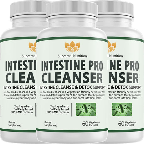 (3 Pack) Intestine Pro Cleanser, Cleanse and Detox Digestive Supplement, Intestinal Support for Humans, Guard People Intestines, 60 Capsules for Adults Para Pills, White