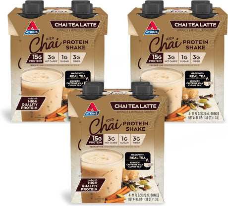 Atkins Chai Tea Latte Protein Shake, 15G Protein, Low Glycemic, 3G Net Carb, 1G Sugar, Keto Friendly