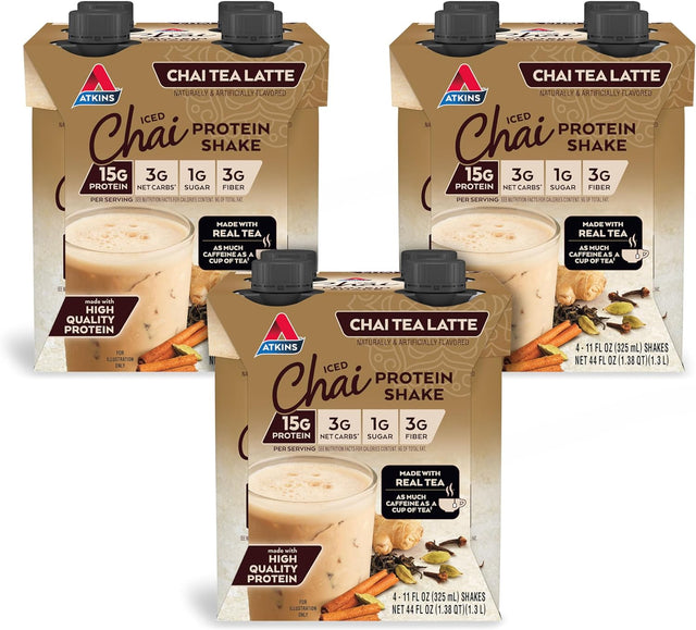 Atkins Chai Tea Latte Protein Shake, 15G Protein, Low Glycemic, 3G Net Carb, 1G Sugar, Keto Friendly