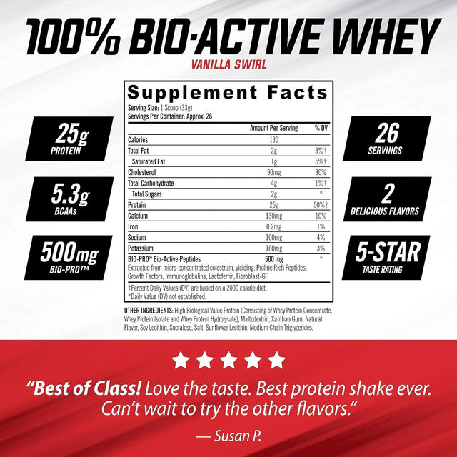 Isatori Bio-Active Whey Protein Powder - Vanilla Swirl (30 Servings) Classic Blender Bottle (Clear Bottle with Red Top)