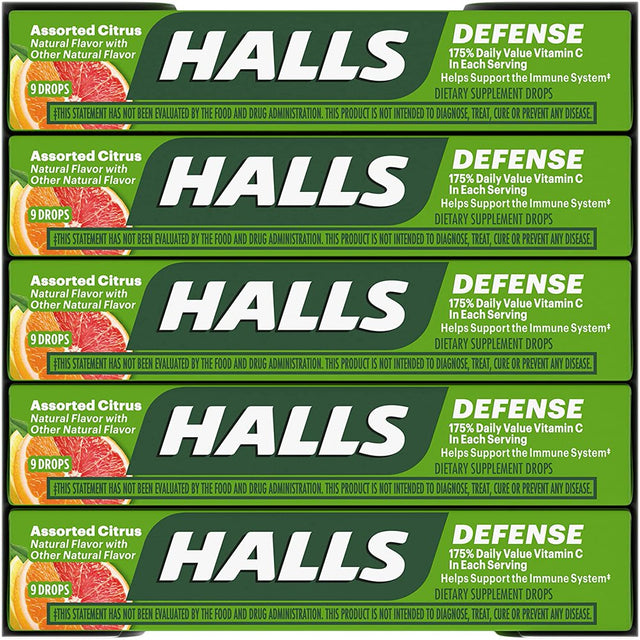 HALLS Defense Vitamin C Assorted Citrus Cough Drops,20 Packs of 9 Drops (180 Total Drops)