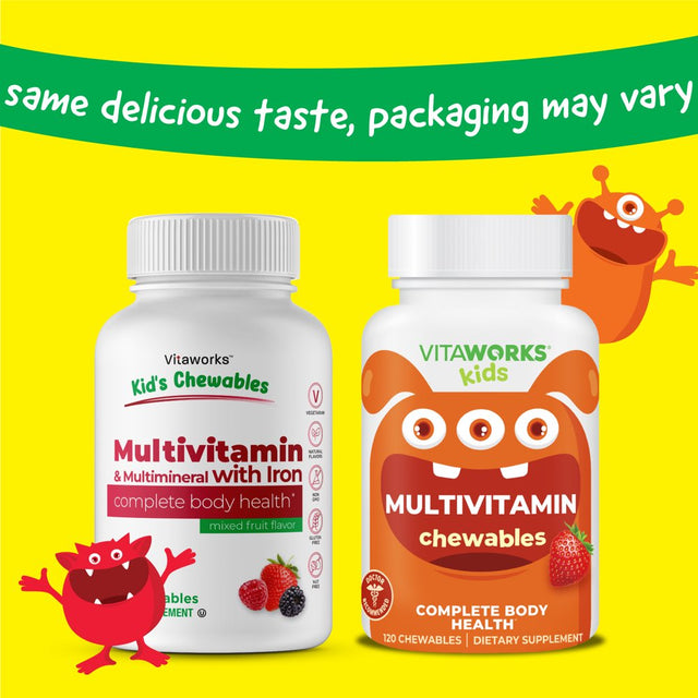 Vitaworks Kids Multivitamin with Iron & Minerals - Digestive Support for Children - 120 Chewables