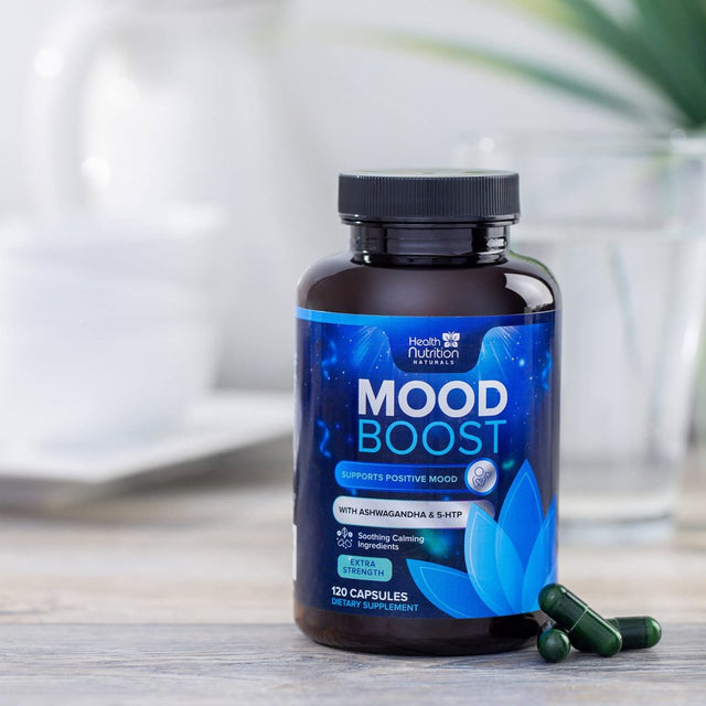 Health Nutrition Naturals Mood Boost Support for Stress 1100Mg - Mood, Calm, and Focus Supplement Formula with 5-Htp, Ashwagandha, GABA Non-Gmo, Vegan, & Bottled in USA Men Women 120 Capsules