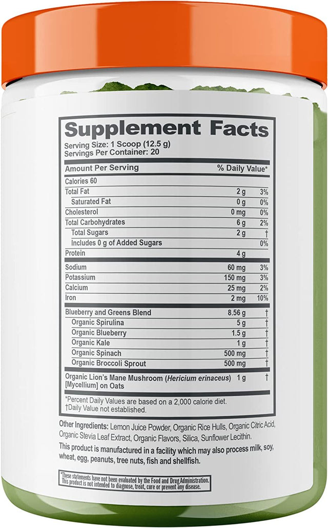 Greens Powder Energy, Immunity & Gut Health Supplement - Superfood Drink Mix with Lions Mane, Kale, Spinach & Antioxidants, Genius Greens by the Genius Brand