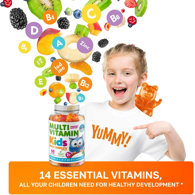 Kids Multivitamin Gummies 14 Essential Vitamins Daily Supplement for Ages 2+ Gummy Multivitamins for Children - All Natural Chewables (60 Count)