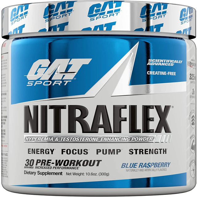 GAT Clinically Tested Nitraflex, Testosterone Enhancing Pre Workout, Blue Raspberry