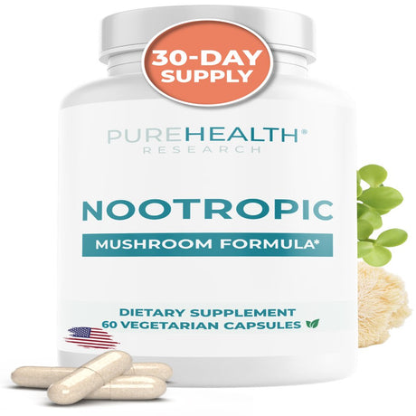 Nootropics Brain Support Supplement, Lions Mane, Shiitake, Chaga, Reishi Mushroom Powder - Enhance Memory and Improve Cognitive Health by Purehealth Research