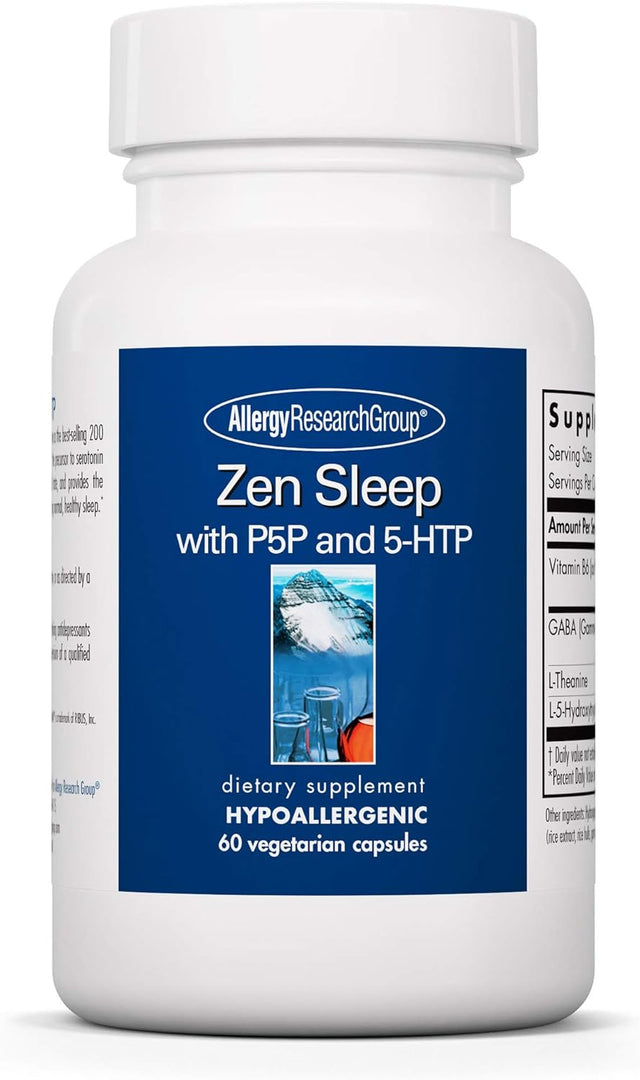 Allergy Research Group Zen Sleep Supplement - Supports Normal Healthy Sleep, P5P, 5-HTP, GABA, L-Theanine, Nervous System Balance, Hypoallergenic, Vegetarian Capsules - 60 Count