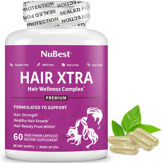 Hair Xtra by Nubest, Hair Growth Supplement for Men & Women, Supports Hair Strength & Volume for Fuller, Thicker Hair, 60 Vegan Capsules