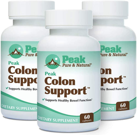 Peak Pure & Natural Colon Support - Colon Cleanse and Detox Supplement for Digestive Health - Gut Health Support with Inulin and Senna Leaf Extracts - with Fiber, Prebiotics, and Probiotics - 3 Pack