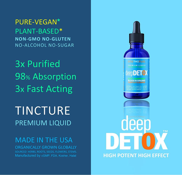 Deepdetox 2Oz. Plant-Based Colon Intestinal Gut Liver Cleanse Detox Support. Purify Blood Skin 100% Natural Herbal Fibers Diet Supplement. Pure Vegan Fast Absorb Tincture Liquid