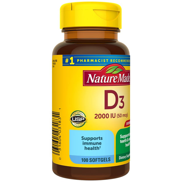 Nature Made Vitamin D3 2000 IU (50 Mcg) Softgels, Dietary Supplement for Bone and Immune Health Support, 100 Count