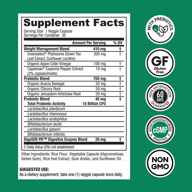 Physician'S Choice Thin 30 Probiotic 15 Billion Cfus - Supports Gut Health - Weight Management for Women & Men, 30 Ct.