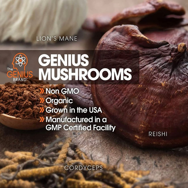 Mushroom Brain Supplement Nootropic with Lions Mane, Reishi, Codyceps for Energy & Focus, Genius Mushrooms by the Genius Brand