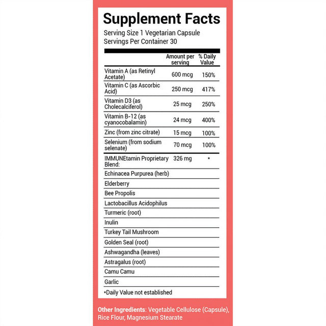 Immunetamin Probiotic Immunity Booster, Immune & Respiratory Support | Natural Supplements with Antioxidants, Vitamin A&C for Gut Health & Mood Support