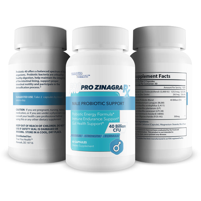 Pro Zinagra RX - Male Probiotic Support - Promote Increased Energy & Endurance - Support Gut & Male Health with Probiotics for Men - 40 Billion CFU Male Formula - Additional Immune Support Benefits