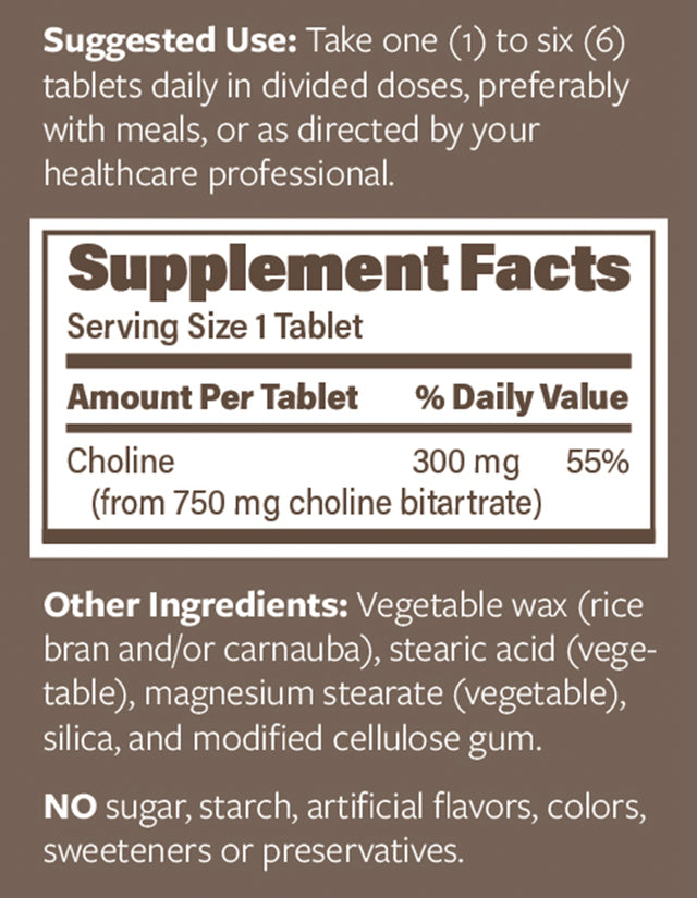 Choline Bitartrate Sustained Release - 300Mg 200 Tablet - Promotes Brain Health, Mental Focus & Memory - Prenatal Supplement for Development & Growth - 100% Vegan & Non-Gmo – Endurance Products Co.