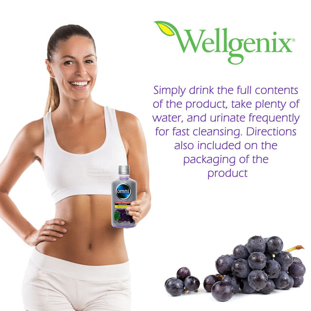 Wellgenix Omni Cleansing Drink, Extra Strength Body Detox, Herbal Cleanse Detox Liquid, One Hour Cleanser, Flush Your System, Grape Flavor, 32 Fl Oz, Premium Detox Support Supplement