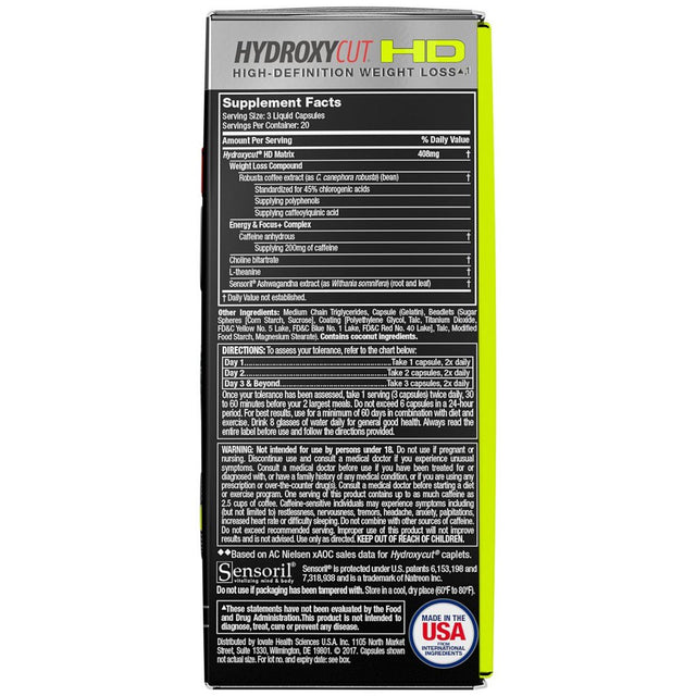 Hydroxycut HD Weight Loss Supplements, Delivers Hours of Energy, Enhanced Mental Focus & Metabolism Booster, 60 Pills