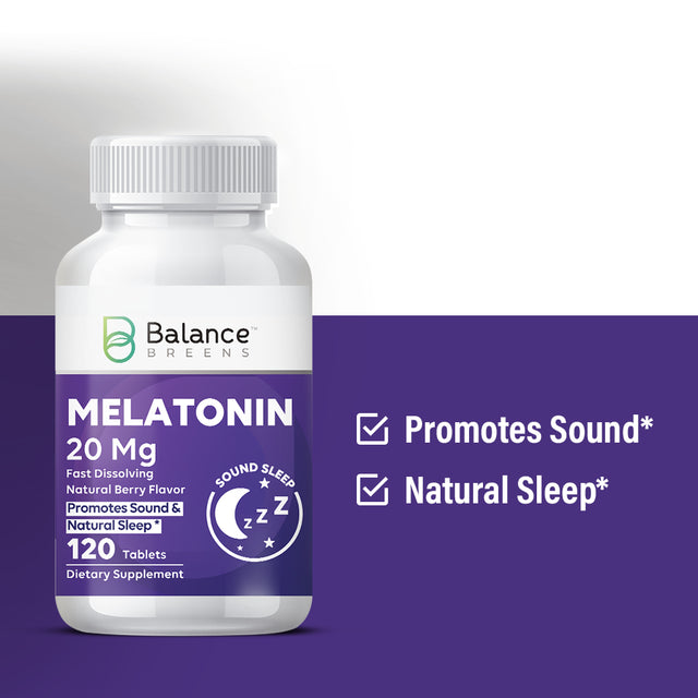 Balance Breens Melatonin 20Mg Natural Sleeping Aid Berry Flavor 120Vegan Tablets