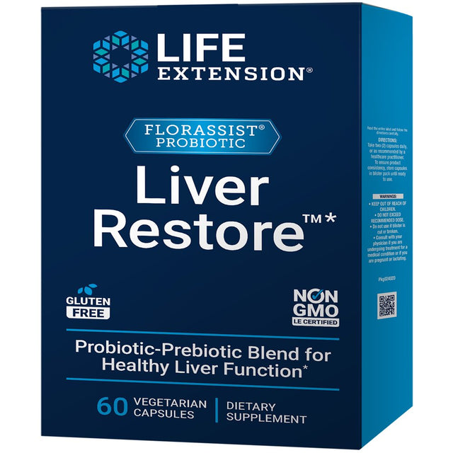 Life Extension FLORASSIST® Liver Restore™ - Probiotic-Prebiotic Blend Supports Healthy Liver - Gluten-Free, Non-Gmo - 60 Vegetarian Capsules