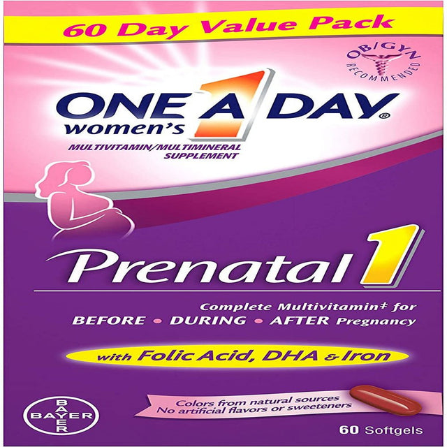 One a Day Women'S Prenatal 1 Multivitamin Including Vitamin A, Vitamin C, Vitamin D, B6, B12, Iron, Omega-3 DHA & More, 60 Count - Supplement for Before, During, & Post Pregnancy