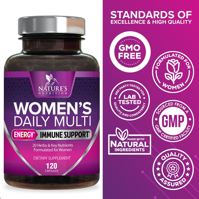 Womens Multivitamin - for Daily Energy & Immune Health Support with Vitamins A, B12, C, D3, Zinc & Biotin, Multivitamin for Women, Non GMO & Gluten Free Women'S Vitamin Supplement - 120 Capsules