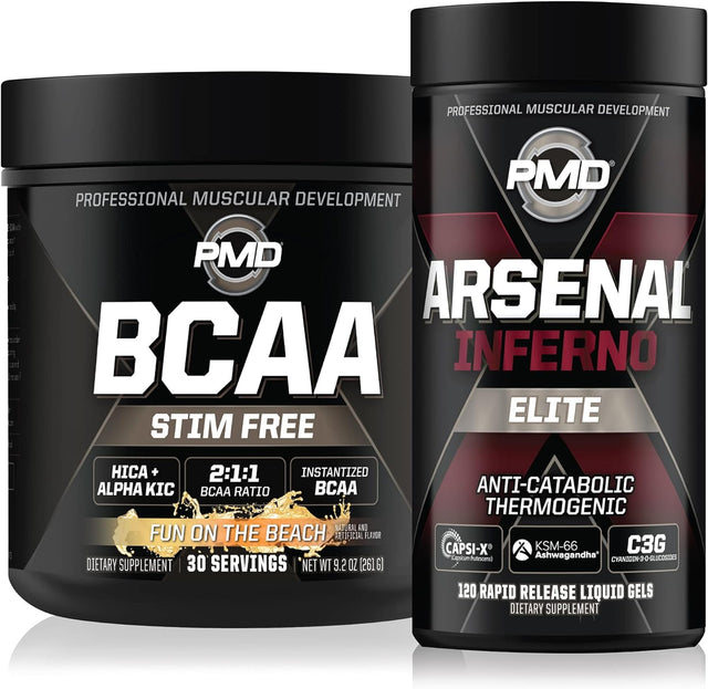 PMD Sports Arsenal X Inferno Superior Fast-Acting Liquid Gel Thermogenic Fat Burner (120 Liquid Gels) Sports BCAA for Recovery and Performance- Fun on the Beach (30 Servings)