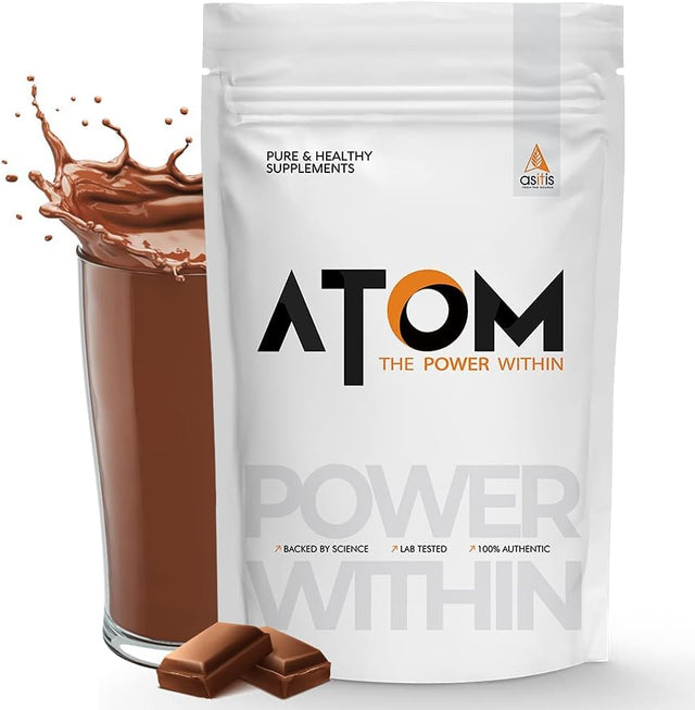 AS-IT-IS Atom Whey Protein 1Kg/35.2 Oz with Digestive Enzymes | Usa Labdoor Certified for Accuracy & Purity | Double Rich Chocolate Flavor | 27G Protein | 5.7G Bcaaâ