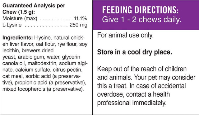 Pet Naturals L-Lysine Chews, Immune Support for Cats, Chicken Liver Flavor, 60 Count