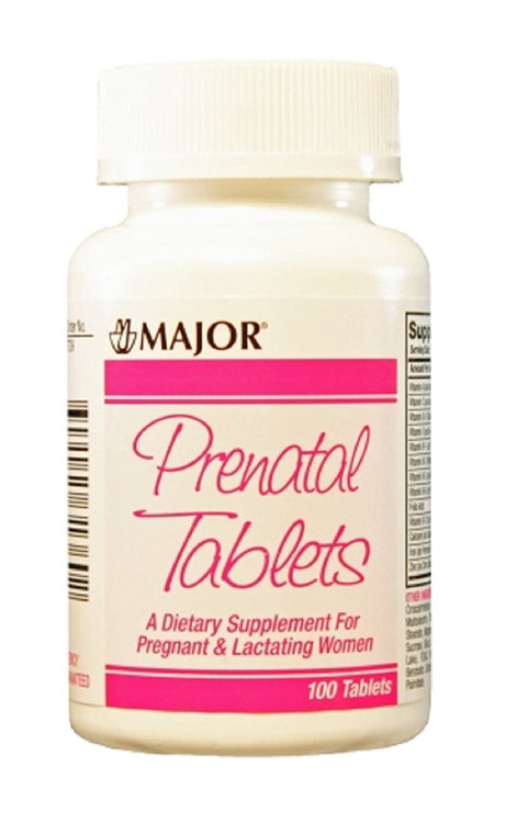 Major Prenatal Vitamins, Dietary Supplement, Bottle of 100 Tablets