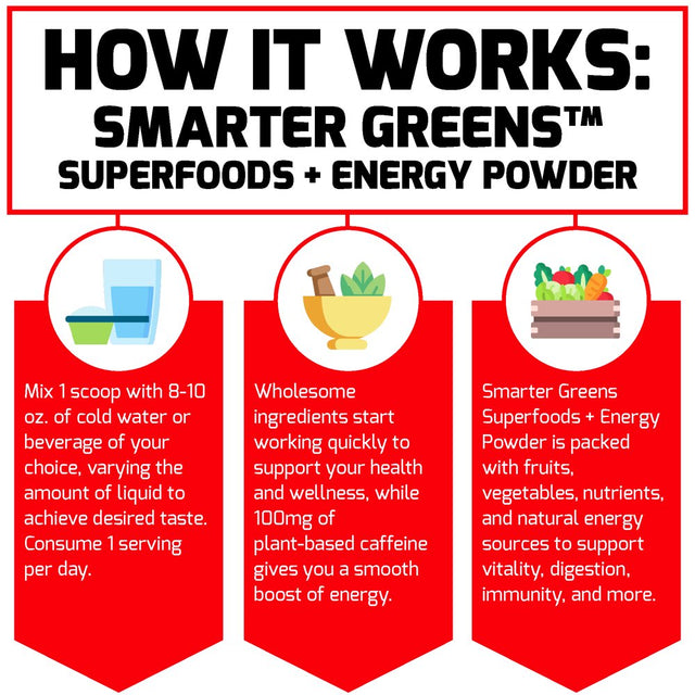 Smarter Greens Superfoods + Energy Powder, Greens Powder with Plant-Based Caffeine, Probiotics, and Digestive Enzymes, Superfood Powder to Boost Energy and Support Immunity, Force Factor, 30 Servings