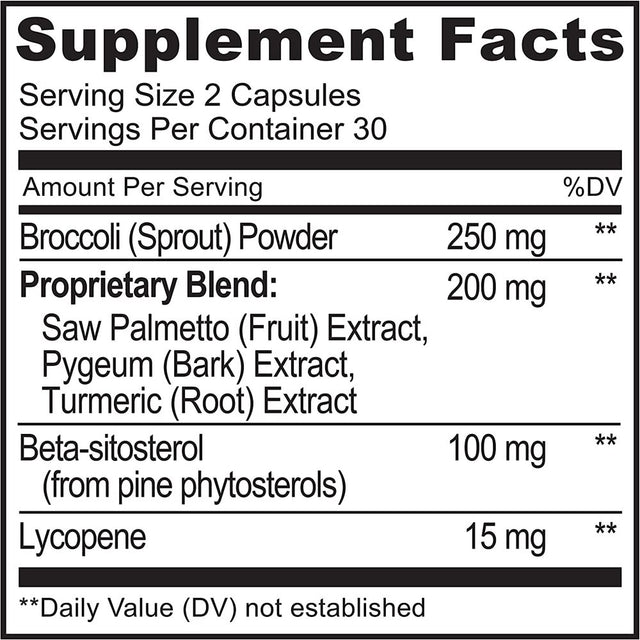 NATURELO Prostate & Urinary Health, Comprehensive Formula with Saw Palmetto, Pygeum, Tumeric, Plant Sterols, Broccoli and Lycopene, 60 Vegetarian Capsules