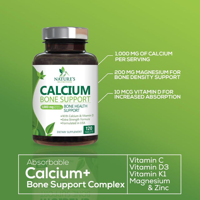 Bone Supplement with 1000 Mg Calcium, Magnesium, Boron, Zinc, Vitamin D3 and K - Dietary Supplements for Bone Strength with Calcium Citrate and MCHA - Non-Gmo, Gluten and Soy Free - 120 Capsules